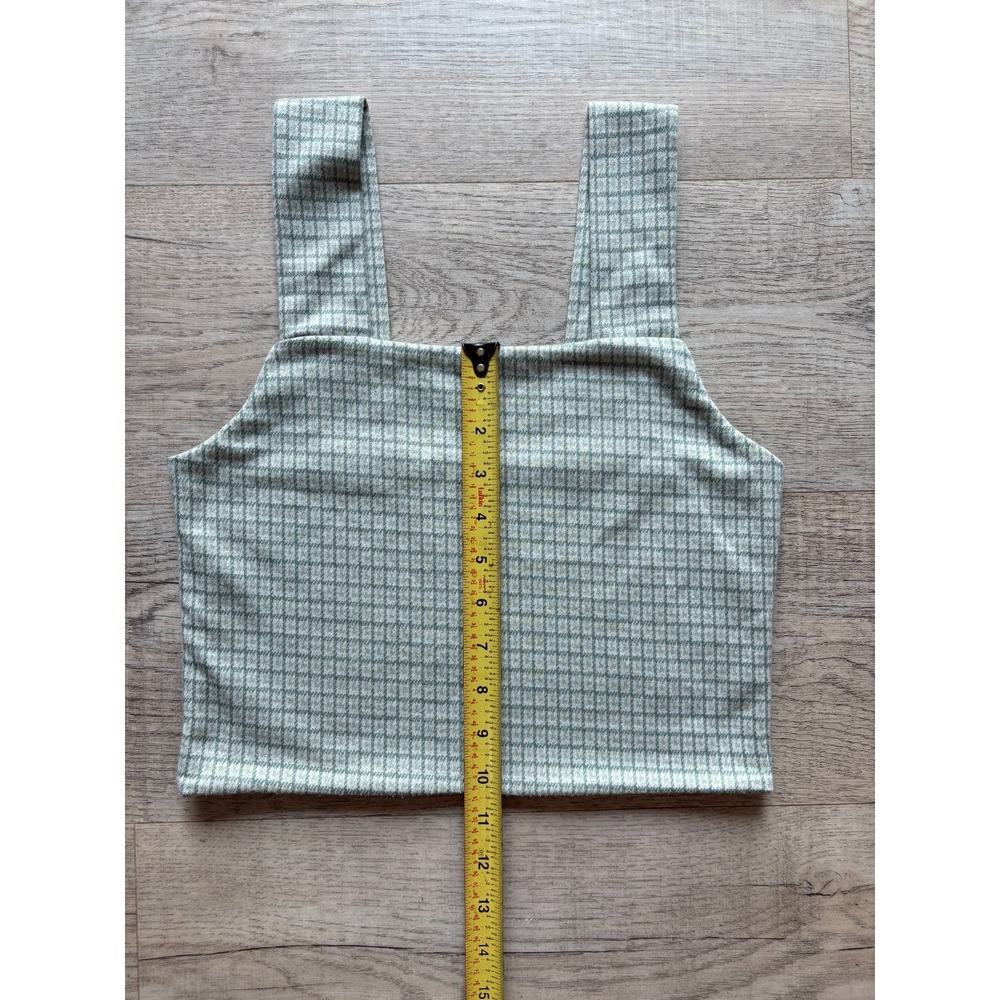 American Eagle Crop Top‎ Tank Women's Small Preppy Green Checkered Pattern - Picture 3 of 5